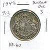 Image 1 : 1943 Double Die 3 Canadian Silver 50 Cents. Scarce. VF-30. Nice.