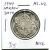 Image 1 : 1944 Narrow Date Canadian Silver 50 Cents. World War II issue. MS-62. Nice.