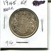 Image 1 : 1945 Near 5 Canadian Silver 50 Cents. Last year of World War II. EF-40. Nice.
