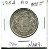 Image 1 : 1952 Narrow Date Canadian Silver 50 Cents. Last issue of George VI. AU-50. Nice.