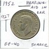 Image 1 : 1952 Canadian Silver 50 Cents with Hearing Aid in Ear. Die Clash. Scarce. EF-40. Nice.