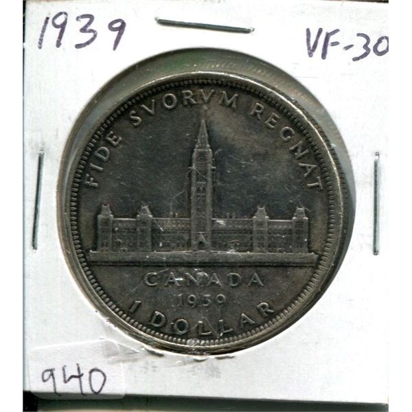 1939 Canadian Silver Dollar. Issued to commemorate the Royal Visit of King George Vi and Queen Eliza