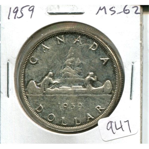 1959 Canadian Silver Dollar. MS-62. Nice.