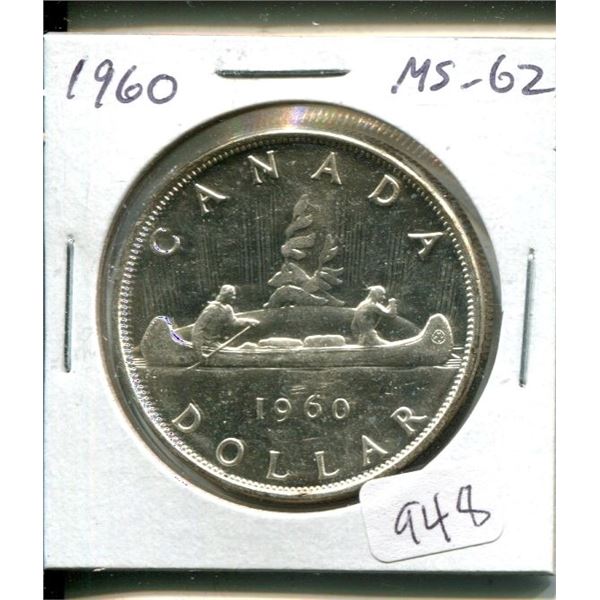 1960 Canadian Silver Dollar. MS-62. Nice.