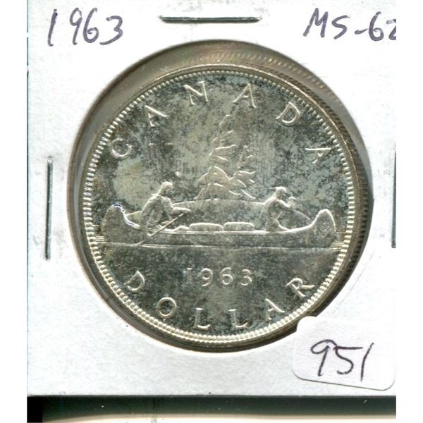 1963 Canadian Silver Dollar. MS-62. Nice.