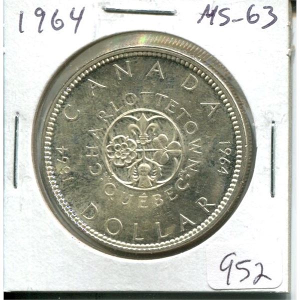 1964 Canadian Silver Dollar. MS-63. Nice.