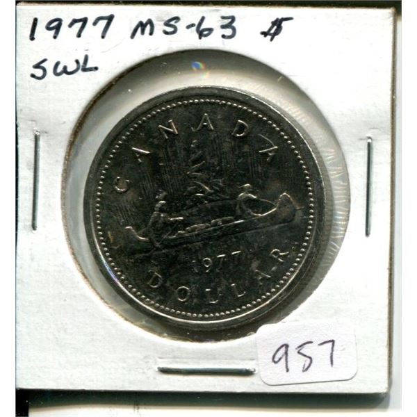 1977 Short Water Lines Dollar. MS-63. Nice.