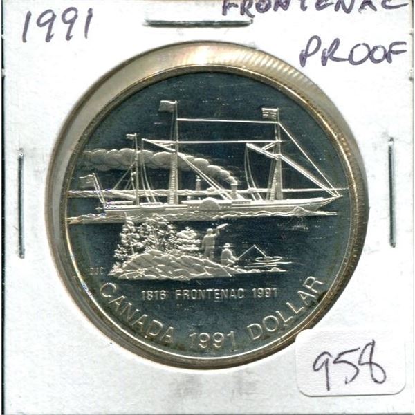 1991 Frontenac Proof Silver Dollar. Commemorates the 175th Anniversary of the first steamship to sai