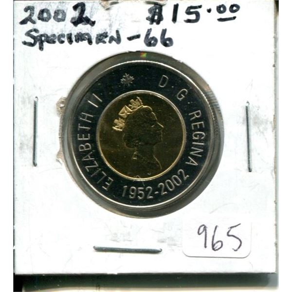 2002 Toonie. Specimen-66 from a Specimen Set. Nice.