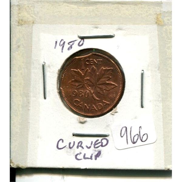 1980 Canadian Error Cent with Curved Clip. BU Red.