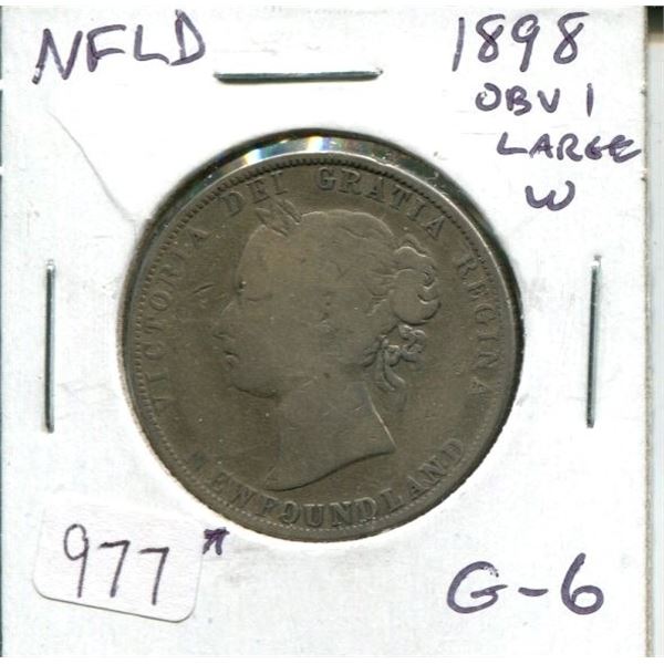 Newfoundland. 1898 Victorian Silver 50 Cents. Obverse 1 with Large W. Key Date. G-6.