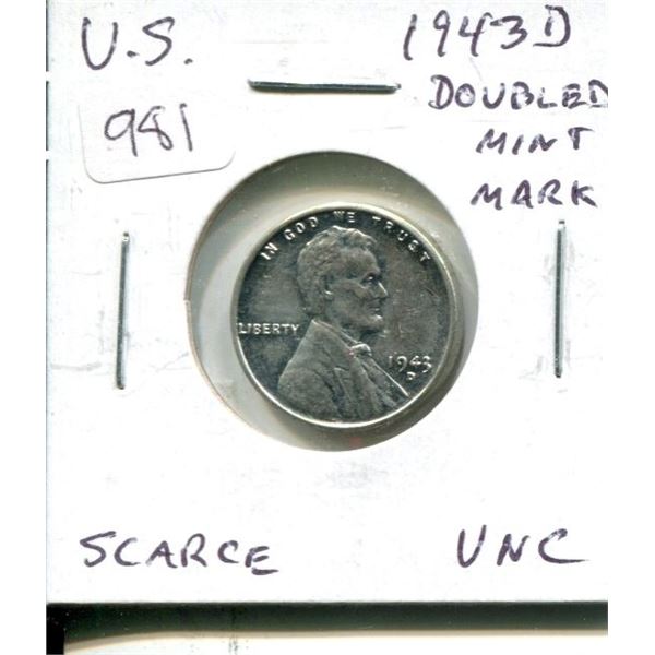 U.S. 1943D Doubled Mint Mark Steel Cent. Uncirculated. Nice.