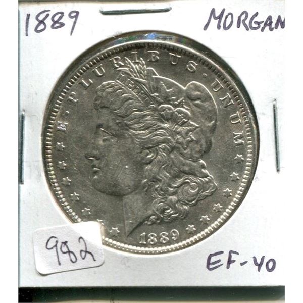 U.S. 1889 Morgan Silver Dollar. EF-40. Nice.