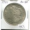 Image 1 : U.S. 1921 Morgan Silver Dollar. AU-50. Nice.