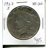 Image 1 : U.S. 1923S Peace Silver Dollar. VF-30.