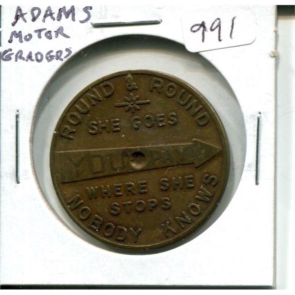 Adams Motor Graders brass medal. Scarce. VF.