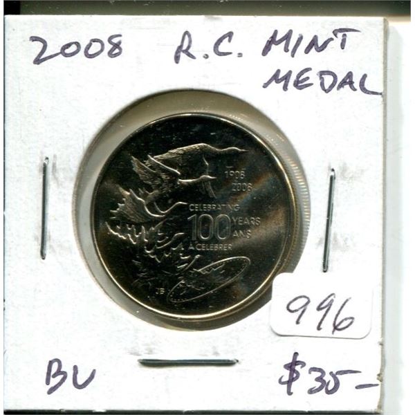 2008 Royal Canadian Mint medal. BU. Scarce.
