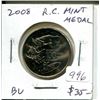 Image 1 : 2008 Royal Canadian Mint medal. BU. Scarce.