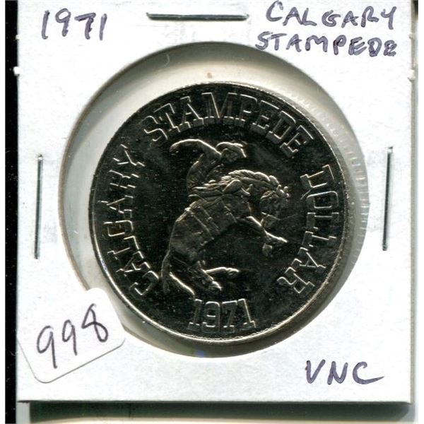 1971 Calgary Trade Dollar. Celebrates the Calgary Stampede. Uncirculated.