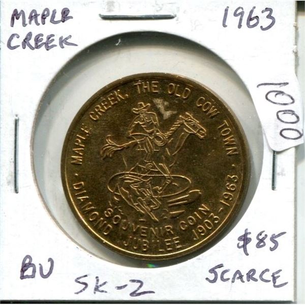 1963 Maple Creek, Sask. Diamond Jubilee Trade Dollar. SK-2. Saskatchewan’s second Trade Dollar. Scar