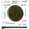 Image 1 : Pre-Confederation Token. Lower Canada. LC-60. 1820 George IV Bust & Harp 9-Strings Token. VG-8.