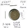 Image 1 : Great Britain. 1918 Silver 3 Pence. Last year of World War I. VF+.