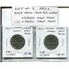 Image 1 : Lot of 2 Canadian George VI 1951 Commemorative Nickel 5 Cents from different Die Clashes. Large Half