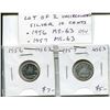 Image 1 : Lot of 2 Uncirculated Canadian Silver 10 Cents. Includes 1956 & 1957. Both coins grade MS-63. Bright