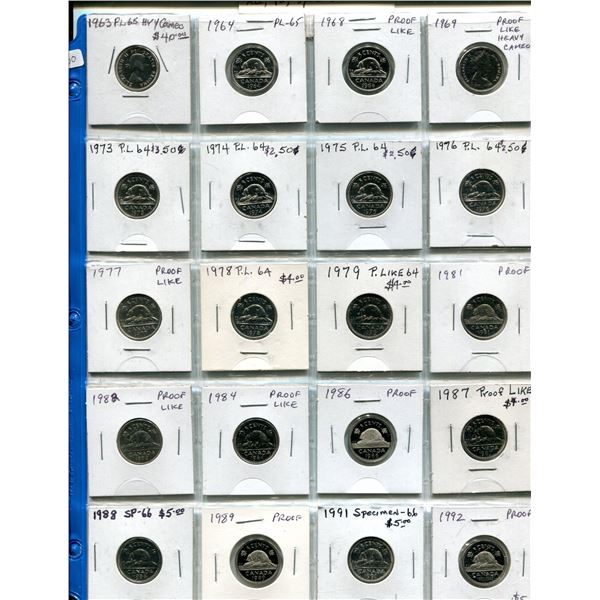 Lot of 20 Collector Nickel 5 Cents 1963 to 1992. Includes 1963, 1964, 1968, 1969, 1973, 1974, 1975,