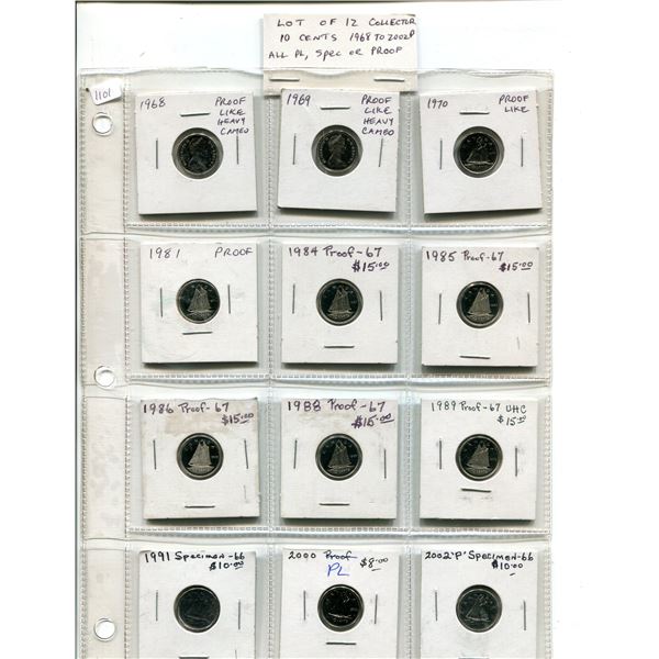 Lot of 12 Collector 10 Cents 1968 to 2002P. Includes 1968, 1969, 1970, 1981, 1984, 1985, 1986, 1988,