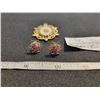 Image 2 : Vintage embroidered pendant and earrings (pierced)