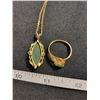 Image 3 : 14k GE Jade Ring and necklace, vintage