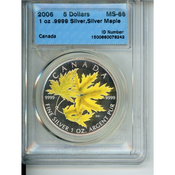 2006 5 dollars fine silver cccs ms-66 "silver maple"
