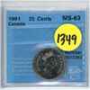 Image 1 : 1991 25 cents cccs ms-63