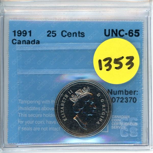 1991 25 cents cccs unc-65