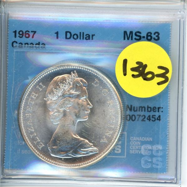 1967 1 dollar cccs ms-63