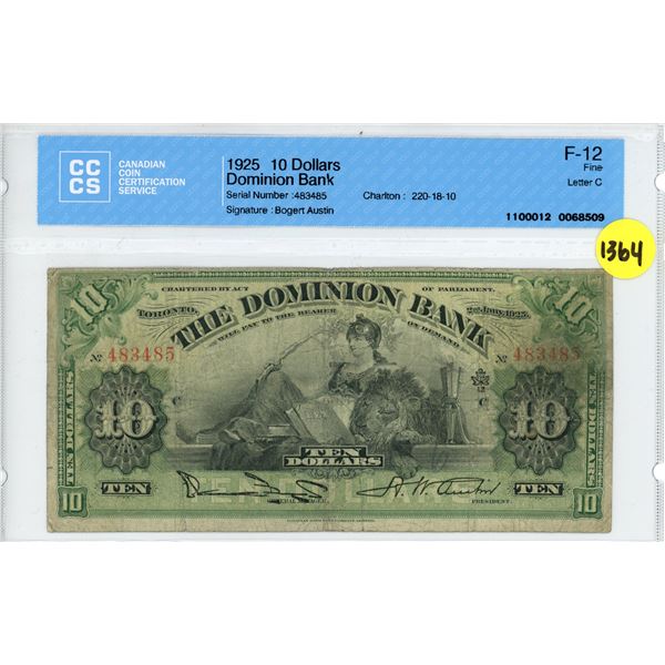 1925 the dominion bank 10 dollars cccs f-12