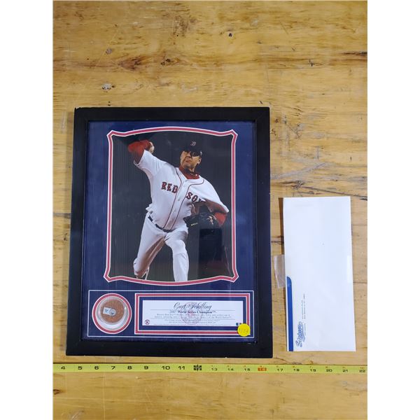 FRAMED RED SOX PICTURE CURT SCHILLING W/ LETTER OF AUTHENTICITY