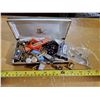 Image 1 : BOX OVERFLOWING W/ PINS, CLIPS, TAGS, JEWELRY, ETC