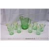 Image 1 : Green Depression Glass Pitcher & 8 Glasses