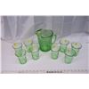 Image 2 : Green Depression Glass Pitcher & 8 Glasses