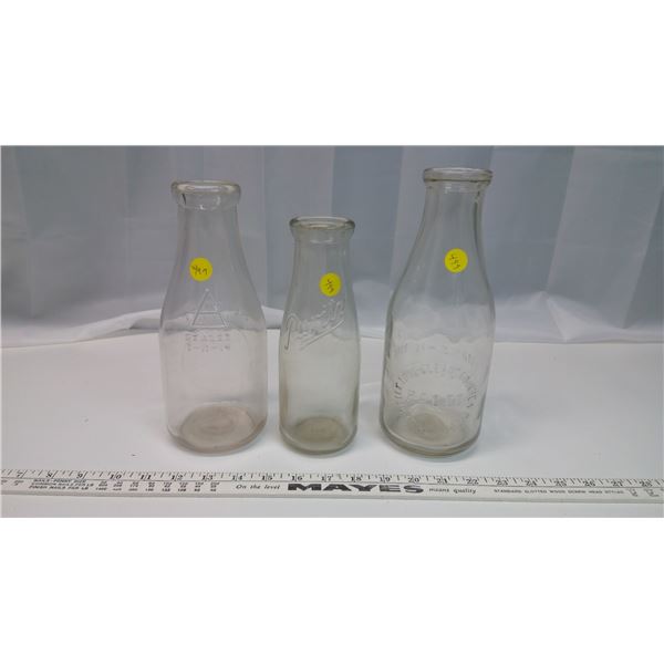 3 Antique Glass Milk Bottles