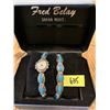 Image 1 : 635 FRED BELAY TURQUOISE/SILVER BRACELET AND WATCH SET