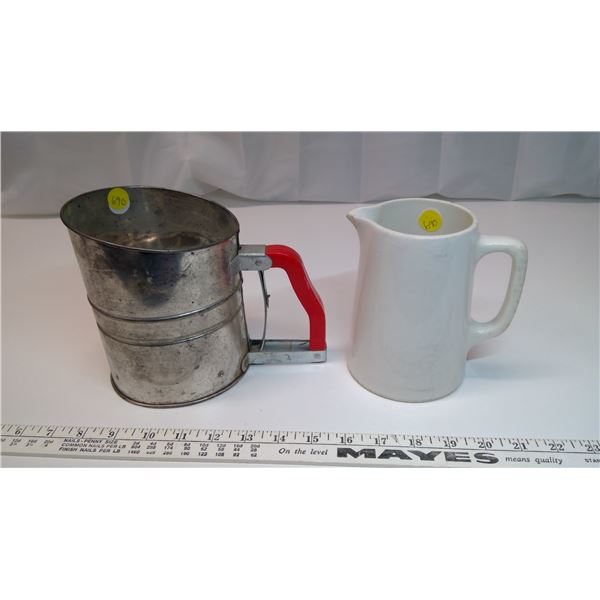 Vintage Sifter and Milk Jug