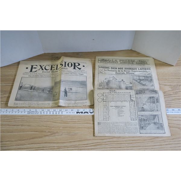 (2) Vintage News Papers - 1911 Excelsior, 1922 La Presse