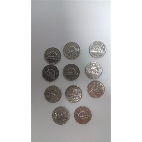 Lot of 11 1975 Canadian Nickels