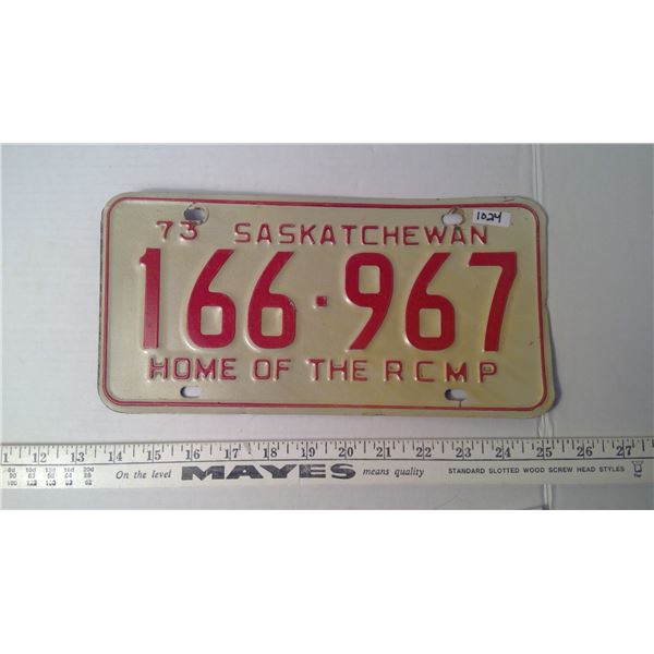 1973 SK Home of the RCMP Plate