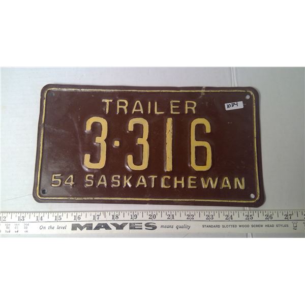 1954 SK Trailer Plate