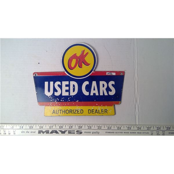 OK Used Cars Authorized Dealer Porcelain Sign