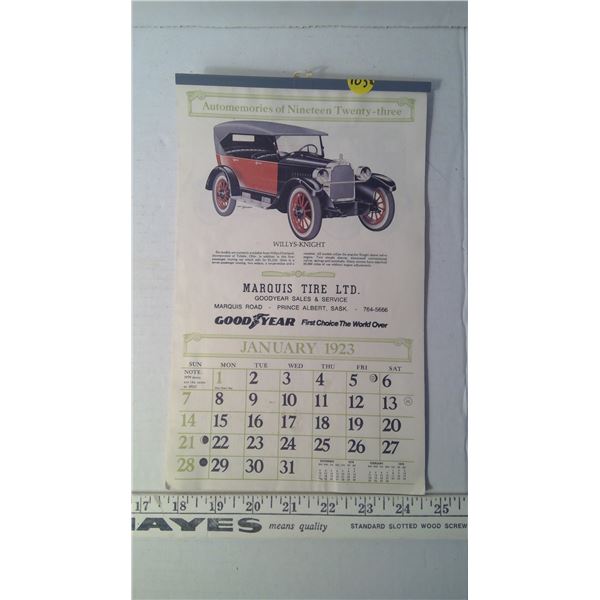 Marquis Tire Ltd Prince Albert 1923 Calendar